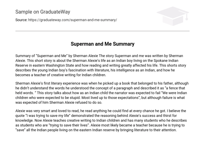 Summary of superman and me by sherman alexie