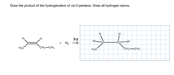 Draw the product of the hydrogenation of cis 2 pentene